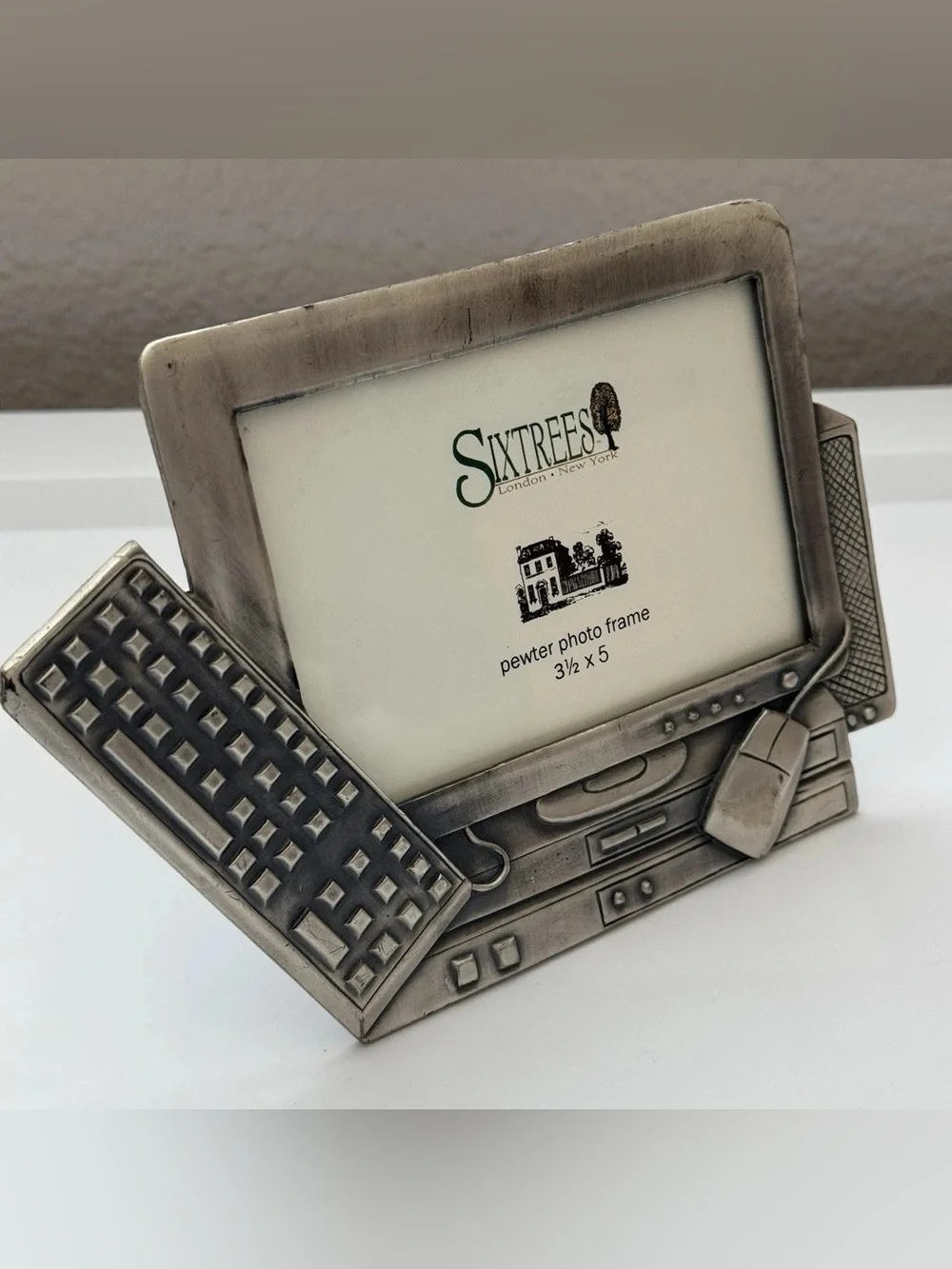 Six Trees Pewter Computer Photo Frame Desktop PC Vintage Retro Office Decor